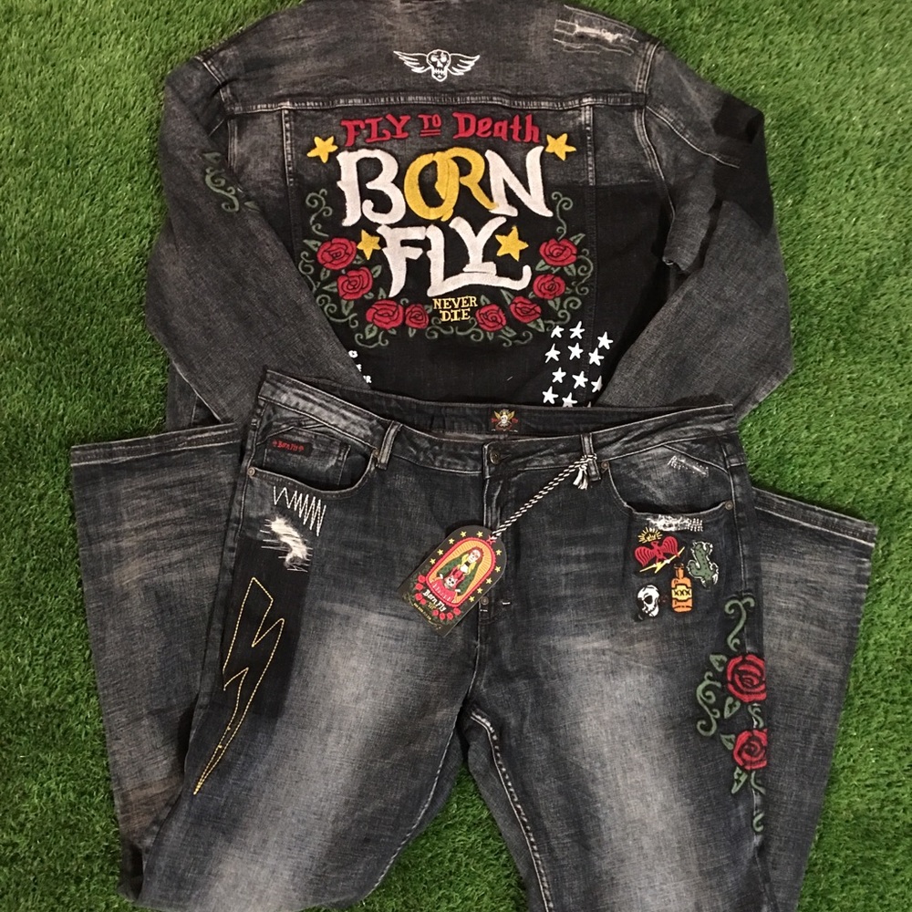 Born Fly Denim Jackets and Pants (XXL)